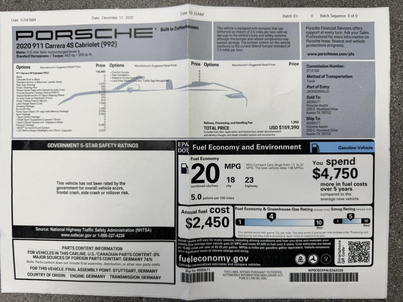 2020 Porsche 911 Carrera 4S Cabriolet Only 4k Miles 1-Owner Scottsdale AZ