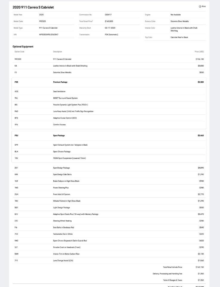 2020 Porsche 911 Carrera S Cabriolet Pompano Beach FL