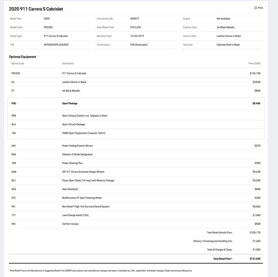 2020 Porsche 911 Carrera S Cabriolet Pompano Beach FL