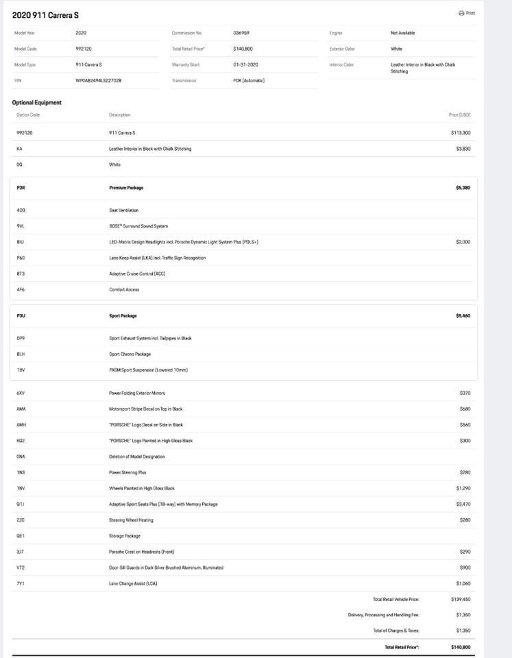 2020 Porsche 911 Carrera S Pompano Beach FL