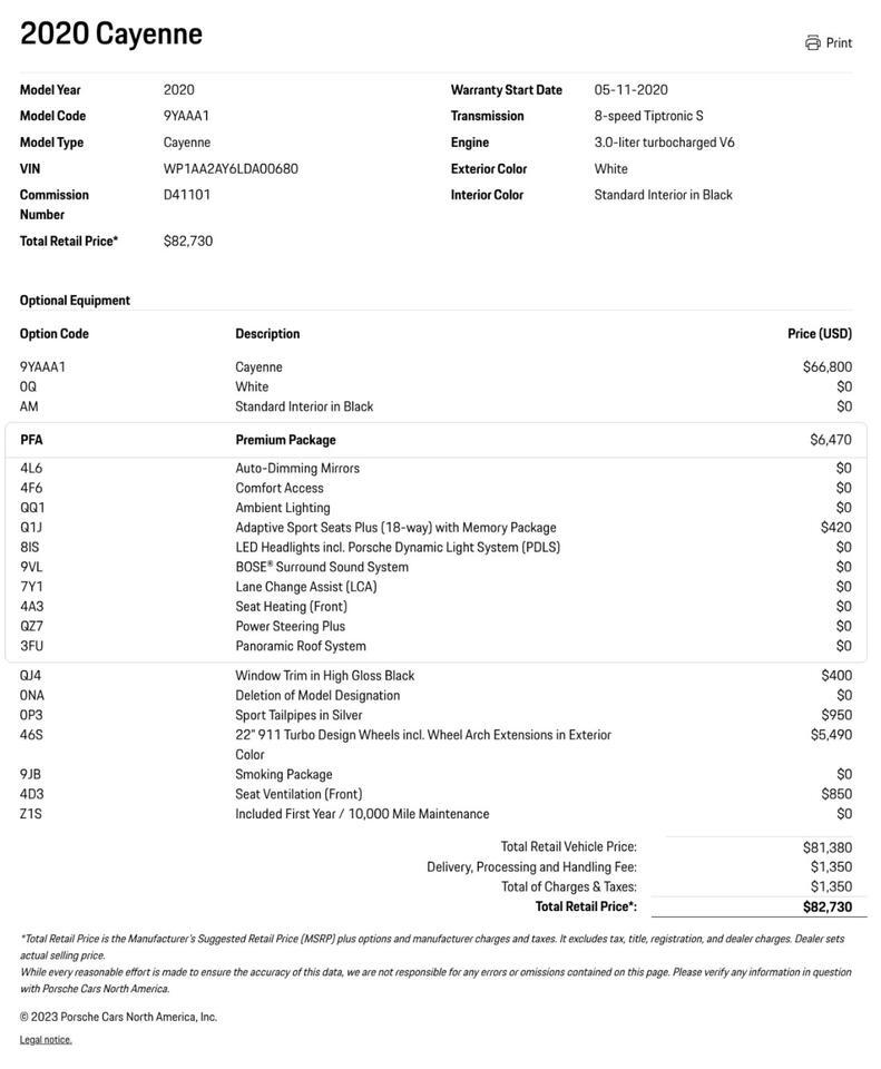 2020 Porsche Cayenne Pompano Beach FL