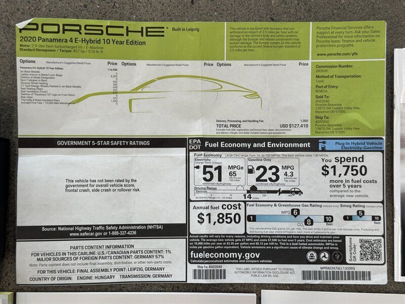 2020 Porsche Panamera E-Hybrid 4 10 Years Edition Gladstone OR