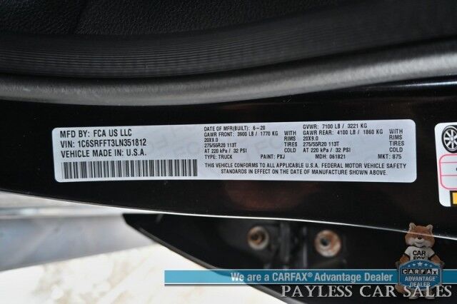2020 Ram 1500 Big Horn / 4X4 / 5.7L V8 HEMI / Night Edition / Off Road & Level 2 Group / Crew Cab / Auto Start / Panoramic Sunroof / Power & Heated Cloth Seats / Heated Steering / Bed Liner / Tonneau Cover / Tow Pkg / 1-Owner Anchorage AK