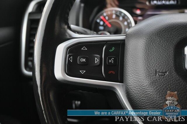 2020 Ram 1500 Big Horn / 4X4 / 5.7L V8 HEMI / Night Edition / Off Road & Level 2 Group / Crew Cab / Auto Start / Panoramic Sunroof / Power & Heated Cloth Seats / Heated Steering / Bed Liner / Tonneau Cover / Tow Pkg / 1-Owner Anchorage AK