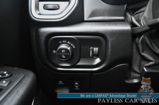 2020 Ram 1500 Big Horn / 4X4 / 5.7L V8 HEMI / Night Edition / Off Road & Level 2 Group / Crew Cab / Auto Start / Panoramic Sunroof / Power & Heated Cloth Seats / Heated Steering / Bed Liner / Tonneau Cover / Tow Pkg / 1-Owner Anchorage AK