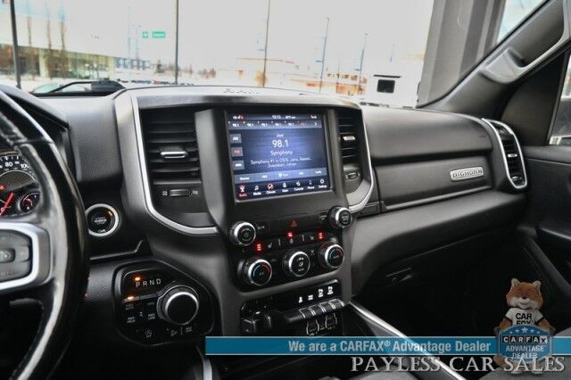 2020 Ram 1500 Big Horn / 4X4 / 5.7L V8 HEMI / Night Edition / Off Road & Level 2 Group / Crew Cab / Auto Start / Panoramic Sunroof / Power & Heated Cloth Seats / Heated Steering / Bed Liner / Tonneau Cover / Tow Pkg / 1-Owner Anchorage AK