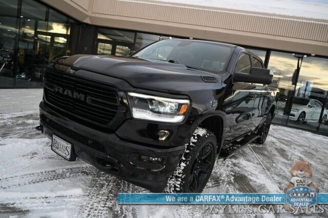 2020 Ram 1500 Big Horn / 4X4 / 5.7L V8 HEMI / Night Edition / Off Road & Level 2 Group / Crew Cab / Auto Start / Panoramic Sunroof / Power & Heated Cloth Seats / Heated Steering / Bed Liner / Tonneau Cover / Tow Pkg / 1-Owner Anchorage AK