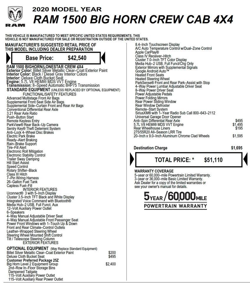 2020 Ram 1500 Big Horn 4X4 / Heated Seats / 5.7L V8! Lincolnton NC