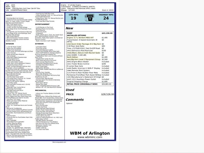 2020 Ram 1500 Big Horn Crew Cab 4WD Arlington VA