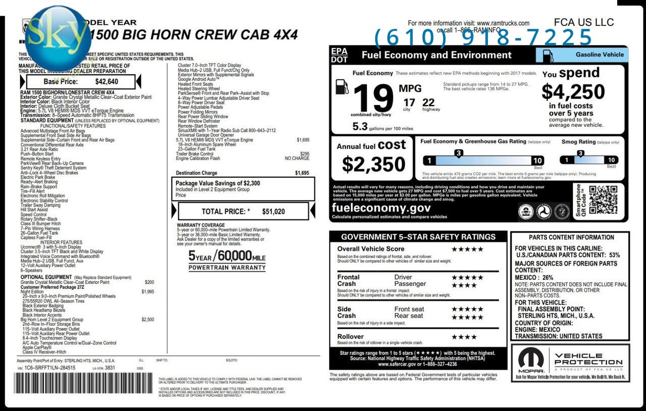 2020 Ram 1500 Crew Cab 4WD LIFTED Big Horn LEVEL 2 NIGHT EDITION V8 West Chester PA