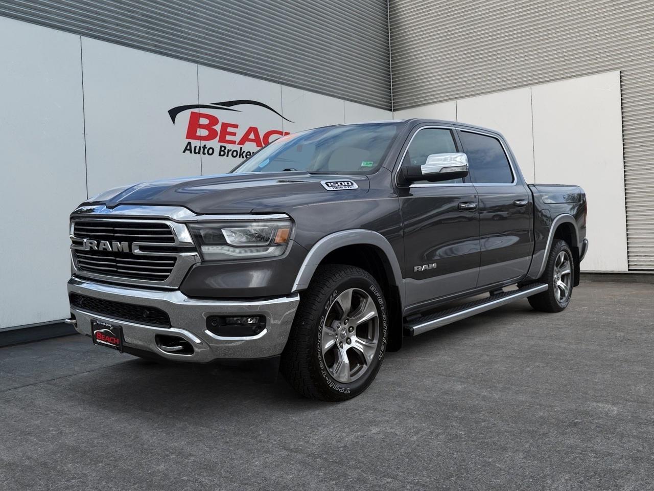 2020 Ram 1500 Laramie, HEATED AND VENTILATED FRONT SEATS, 2ND ROW IN FLOOR STORAGE BINS, REAR POWER SLIDING WINDOWS, CHROME TOW HOOKS, RUNNING BOARDS, REMOTE TAILGATE RELEASE, V8 HEMI, DONT LET YOUR DREAM TRUCK PASS YOU BY!