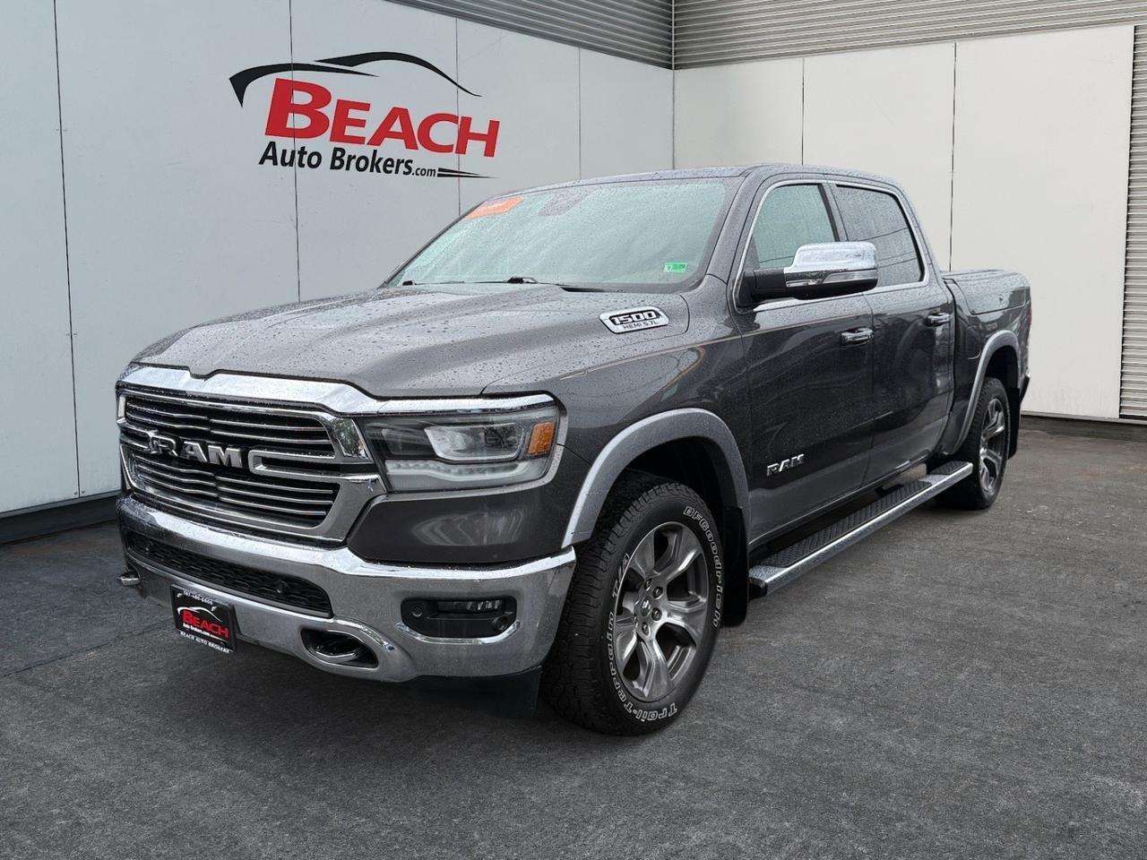 2020 Ram 1500 Laramie, HEATED AND VENTILATED FRONT SEATS, 2ND ROW IN FLOOR STORAGE BINS, REAR POWER SLIDING WINDOWS, CHROME TOW HOOKS, RUNNING BOARDS, REMOTE TAILGATE RELEASE, V8 HEMI, DONT LET YOUR DREAM TRUCK PASS YOU BY!