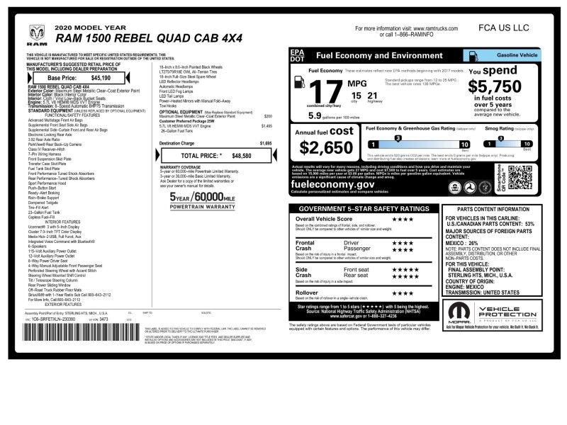 2020 Ram 1500 Rebel Quad Cab 4WD Arlington VA