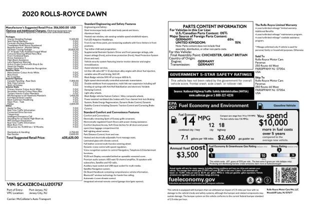 2020 Rolls-Royce Dawn ($405,625 MSRP!!) *WHITE ON WHITE* *TEAK DECK* *MANDARIN ACCENTS* San Diego CA