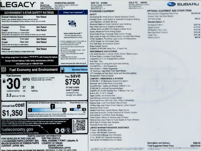 2020 Subaru Legacy 2.5i Sport AWD Arlington VA