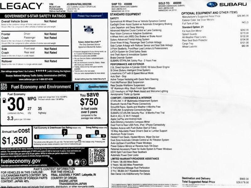 2020 Subaru Legacy 2.5i Sport AWD Arlington VA