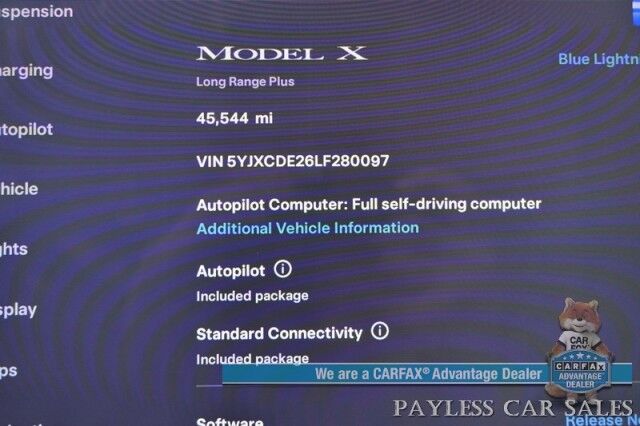 2020 Tesla Model X Long Range Plus / AWD / Power & Heated Leather Seats / Heated Steering Wheel / Navigation / Auto Pilot / Adaptive Cruise Control / Lane Departure Alert / Bluetooth / Back Up Camera / Tow Pkg / 371 Mi Range Anchorage AK