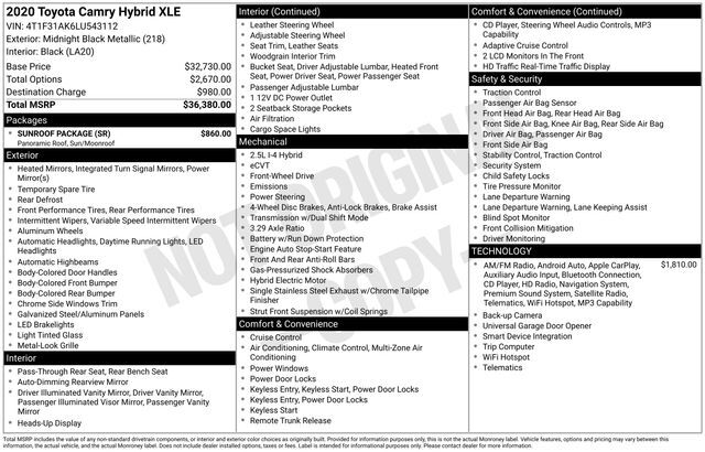 2020 Toyota Camry Hybrid XLE Raleigh NC