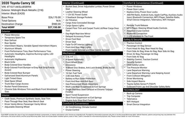 2020 Toyota Camry SE Raleigh NC