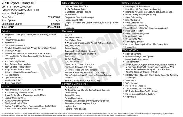 2020 Toyota Camry XLE Raleigh NC
