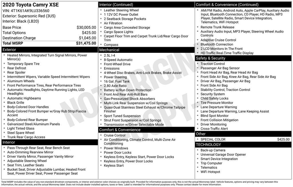 2020 Toyota Camry XSE Tucson AZ