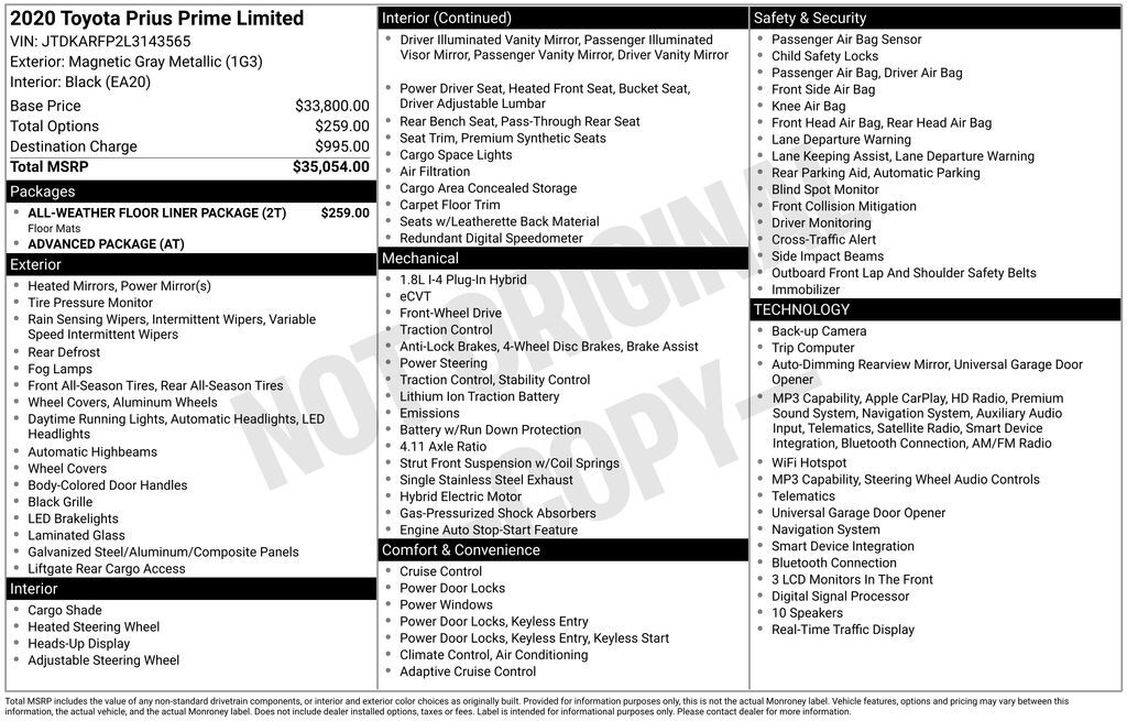 2020 Toyota Prius Prime Limited OR