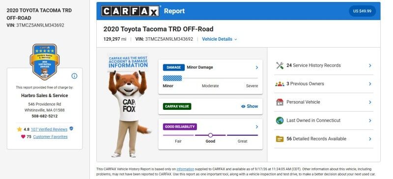 2020 Toyota Tacoma 4WD TRD Off Road Webster MA