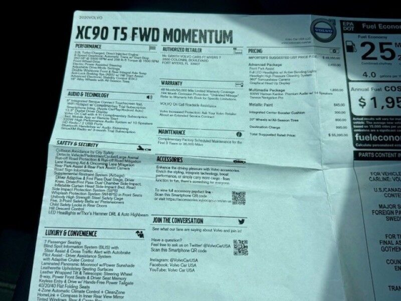 2020 Volvo XC90 MOMENTUM LEATHER LOW MILES FINANCING AVAILABLE RUNS GREAT Sarasota FL