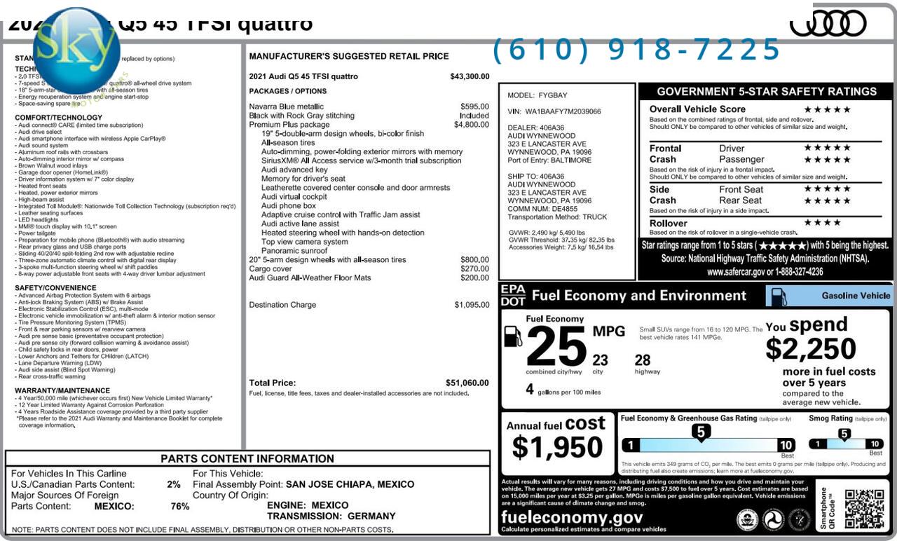 2021 Audi Q5 Quattro AWD Premium Plus West Chester PA
