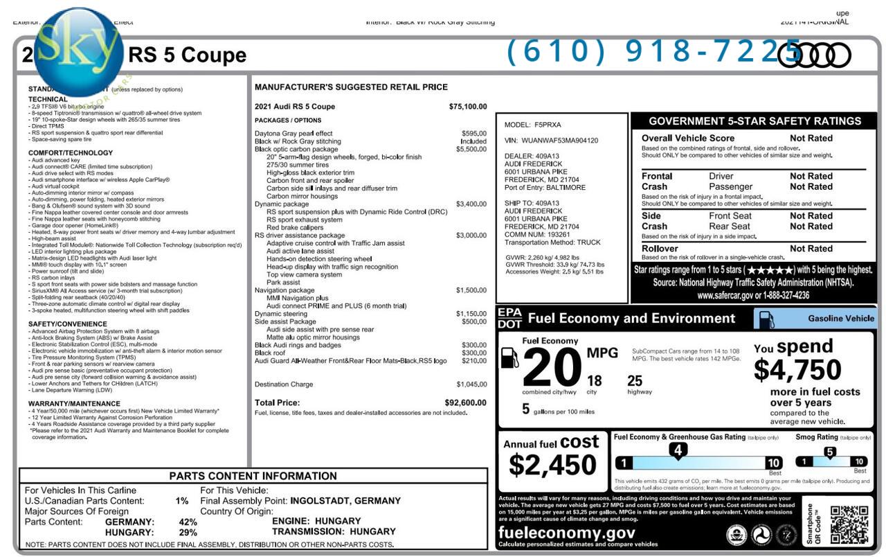 2021 Audi RS 5 Coupe Quattro AWD