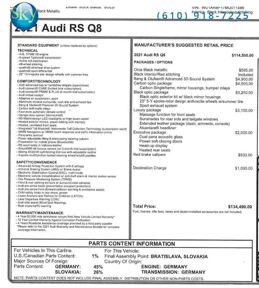 2021 Audi RS Q8 Quattro AWD