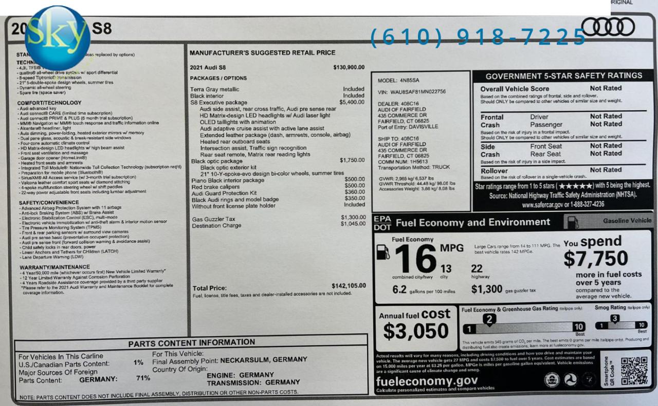 2021 Audi S8 Quattro AWD