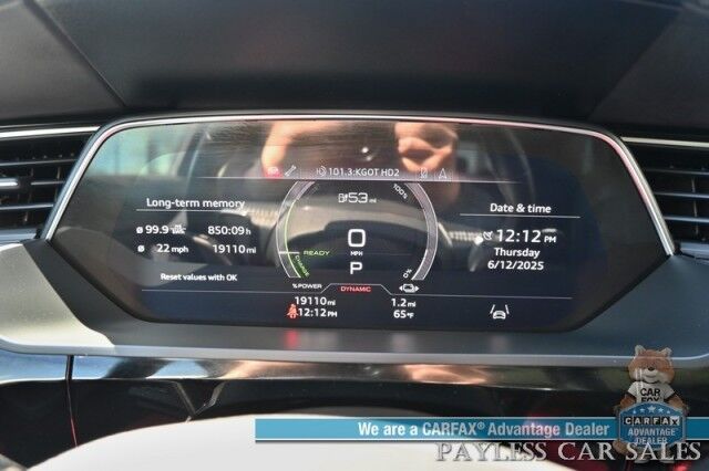 2021 Audi e-tron Prestige / AWD / Black Optic Pkg / Heated & Cooled Leather Seats / Panoramic Sunroof / Navigation / HUD / Bang & Olufsen Speakers / Lane Departure & Blind Spot Alert / 222 Mile Range / Low Miles / 1-Owner Anchorage AK