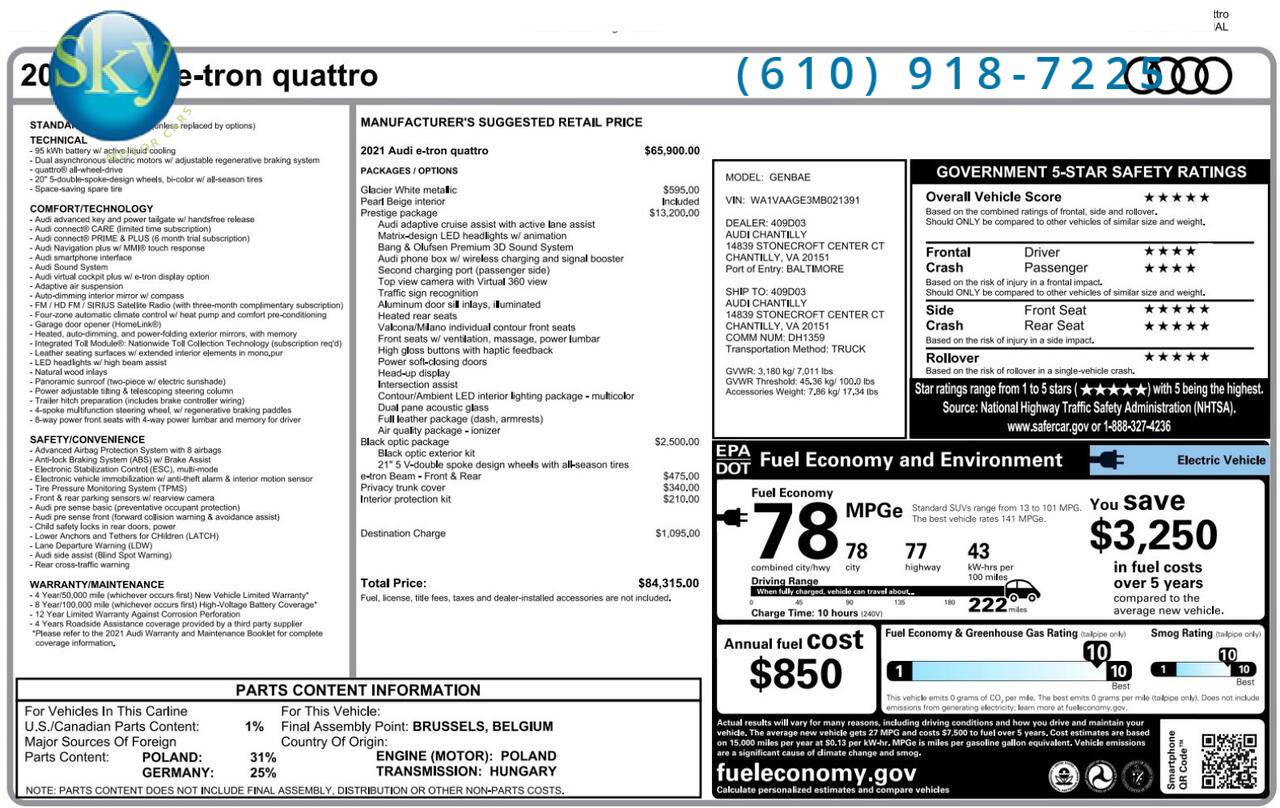 2021 Audi e-tron Quattro AWD Prestige