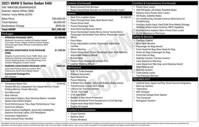 2021 BMW 5 Series 540i Raleigh NC
