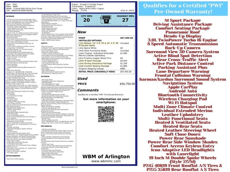 2021 BMW 8 Series 840i xDrive Gran Coupe AWD