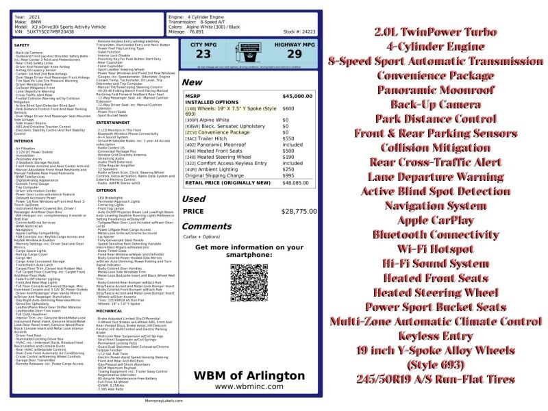 2021 BMW X3 xDrive30i AWD Sports Activity Vehicle Arlington VA