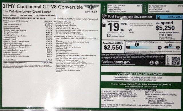 2021 Bentley Continental GTC V8 Convertible ($296,950 MSRP!) *$71,000 IN OPTIONS* *TUNGST San Diego CA