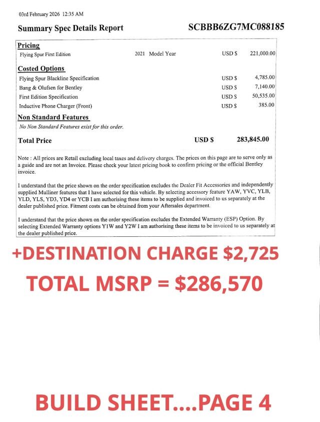 2021 Bentley Flying Spur W12 ($286,570 MSRP!!) *FIRST EDITION SPECIFICATION* *ROTATING DISPLAY* *BANG & OLUFSEN SOUND* *BLACKLINE SPEC* San Diego CA