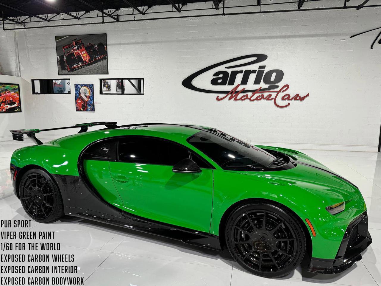 2021 Bugatti Chiron Pur Sport 1/60 for the world, Viper Green paint, exposed carbon wheels AND MUCH MUCH MORE!! Fort Lauderdale FL