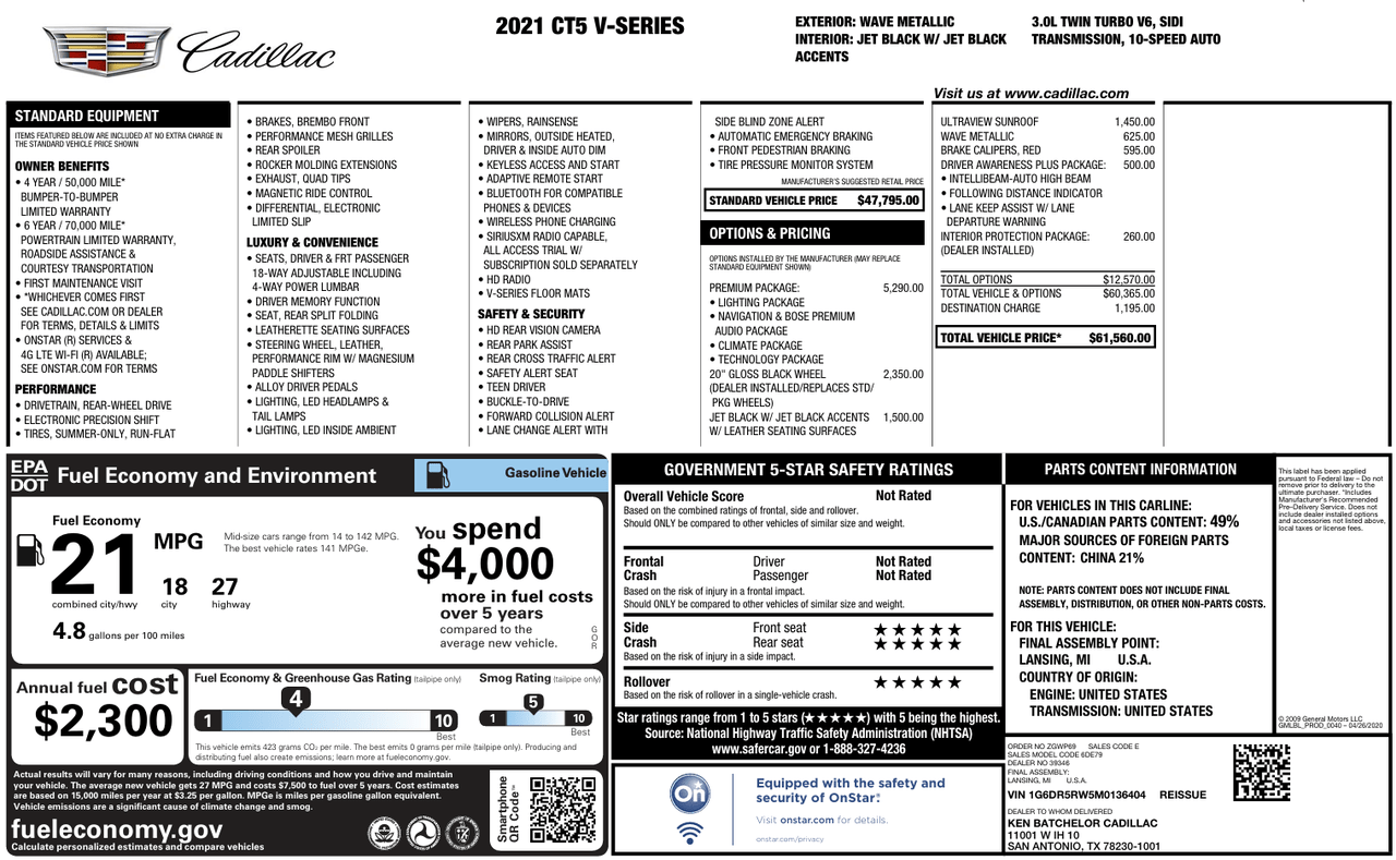 2021 Cadillac CT5 V-Series Knoxville TN