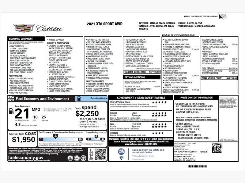 2021 Cadillac XT6 AWD Sport w/ Platinum Package