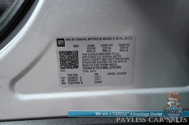 2021 Chevrolet Equinox LT / AWD / Driver Convenience Pkg / Auto Start / Power & Heated Cloth Seats / Lane Departure & Blind Spot Alert / Apple CarPlay & Android Auto / Back Up Camera / Keyless Entry & Start / Power Liftgate / 1-Owner Anchorage AK