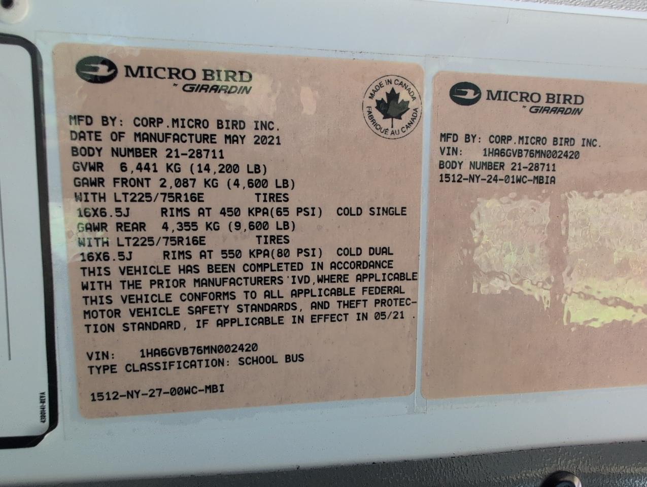2021 Chevrolet GIRARDIN MICROBIRD Johnstown NY