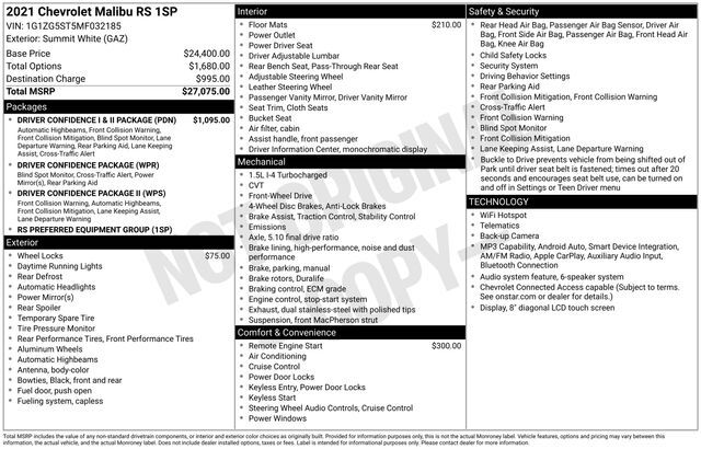 2021 Chevrolet Malibu RS Raleigh NC