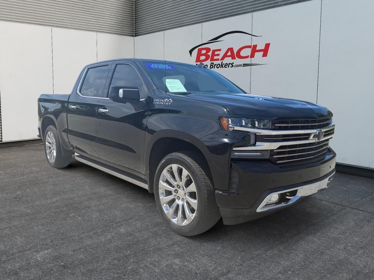 2021 Chevrolet Silverado 1500 High Country, HEATED/VENTILATED SEATS, HEATED REAR SEATS, APPLE CARPLAY/ANDROID AUTO, BACKUP CAMERA, TOW PACKAGE, BED LINER, BOSE SOUND SYSTEM, TOW HOOKS, POWER FOLDING MIRRORS, KEYLESS START, RUNNING BOARDS, CLEAN CARFAX, ONLY 1 OWNER!