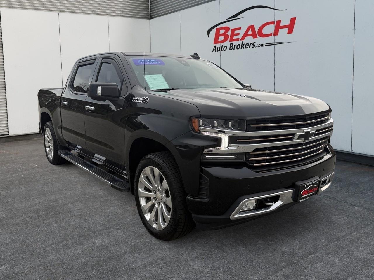 2021 Chevrolet Silverado 1500 High Country, HEATED/VENTILATED SEATS, HEATED REAR SEATS, SUNROOF, APPLE CARPLAY/ANDROID AUTO, RUNNING BOARDS, TOW PACAKAGE, POWER SLIDING REAR WINDOW, POWER FOLDING MIRRORS, UNIVERSAL GARAGE DOOR OPENER, BOSE SPEAKERS, CLEAN CARFAX, THIS CHEVROLET H