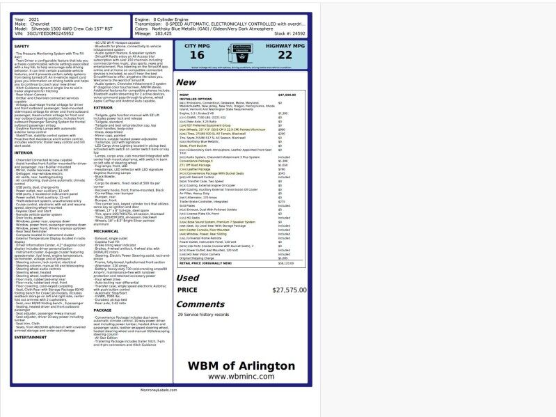 2021 Chevrolet Silverado 1500 RST 4WD Crew Cab 157 w/ Z71 Off-Road Package