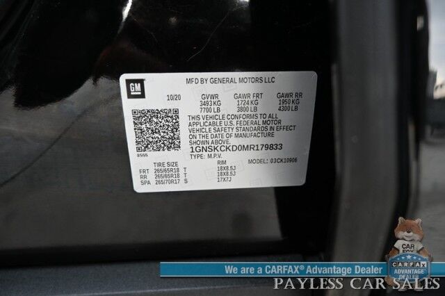 2021 Chevrolet Suburban LT / 4X4 / AutoStart / Power & Heated Leather Seats / Bose Speakers / Forward Collision Alert / Apple CarPlay & Android Auto / Keyless Entry & Start / Running Boards / Rear Park Assist / 3rd Row / Seats 8 / Tow Pkg Anchorage AK