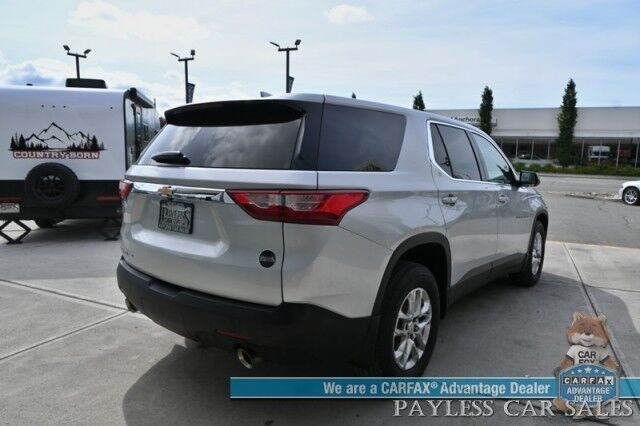 2021 Chevrolet Traverse LS / AWD / 3.6L V6 / Power Locks, Windows & Mirrors / Premium Cloth Seats / Apple CarPlay & Android Auto / Cruise Control / 3rd Row / Seats 8 / 25 MPG / Aluminum Wheels / Back Up Cam / Block Heate Anchorage AK